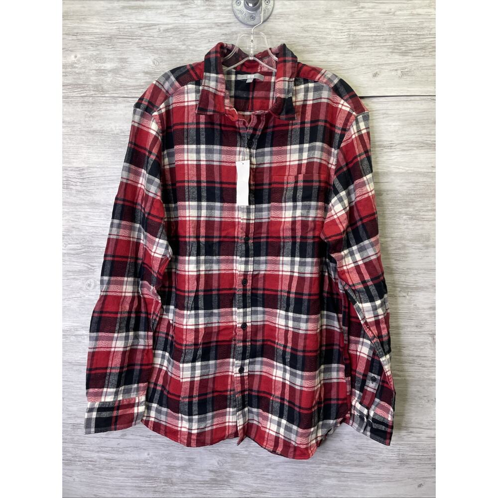 Uniqlo Flannel Shirt Mens XL‎ Red Black Check Plaid Lumberjack Rustic